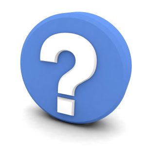 white question mark on blue circle, on white background